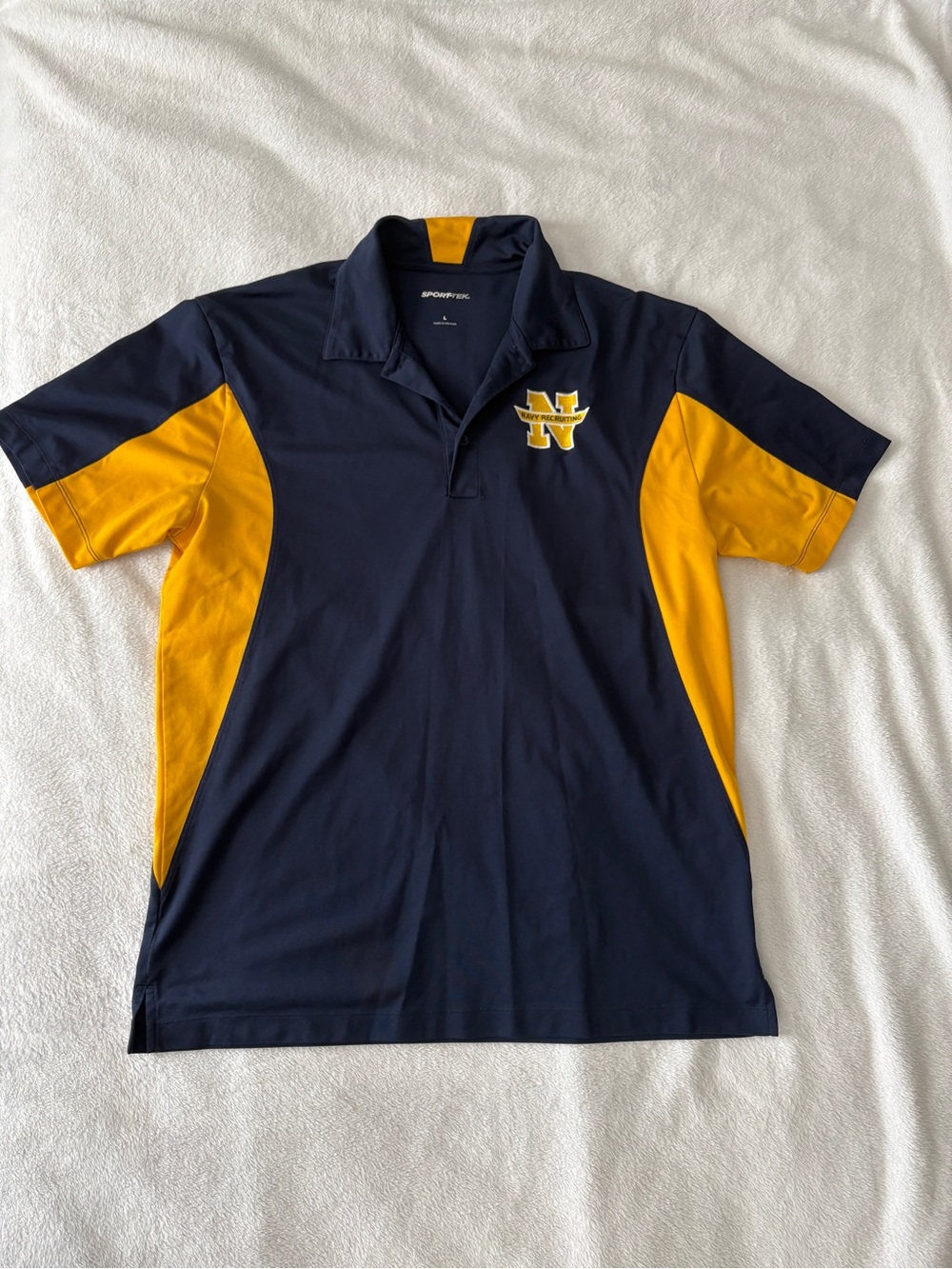 Sport-Tek Navy and Gold Short-Sleeve Polo with Embroidered 'N' Patch
